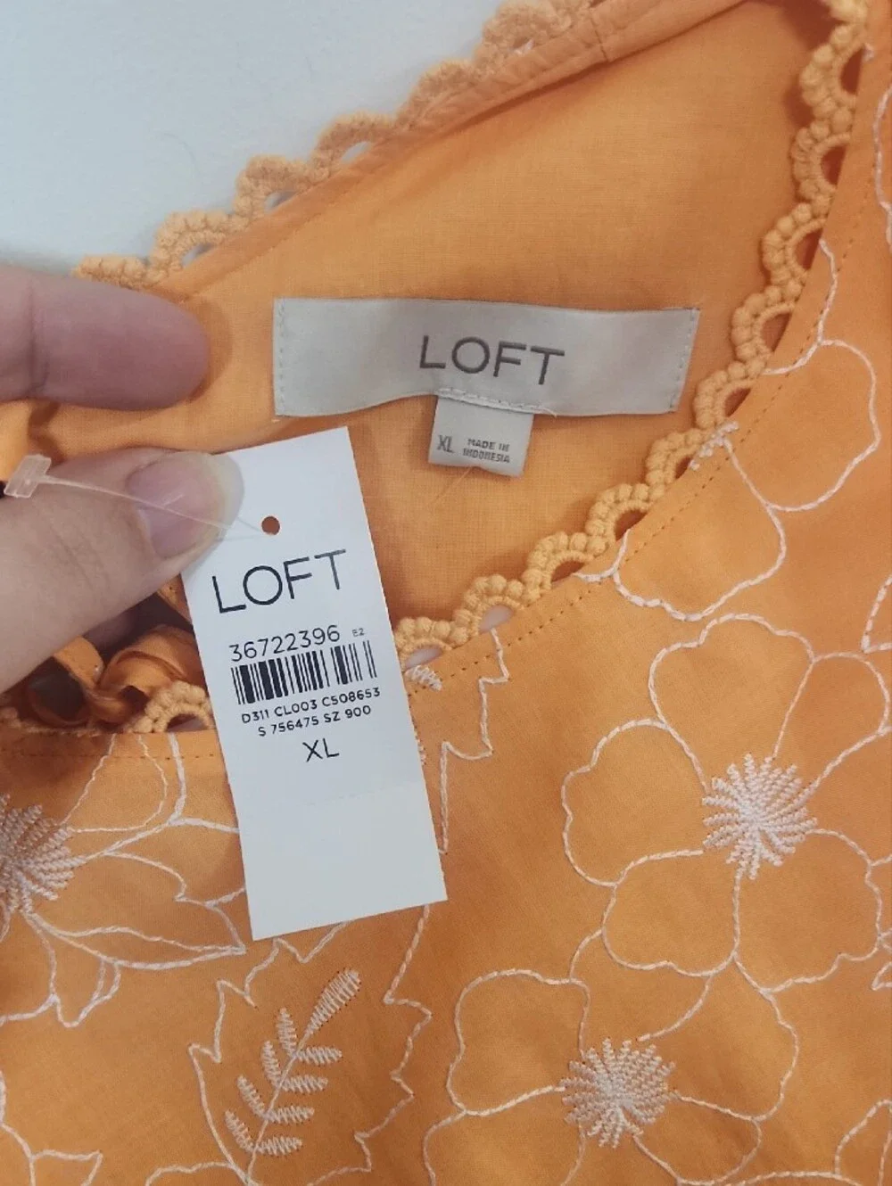 LOFT Orange Floral Tie-Back Puff Sleeve Top